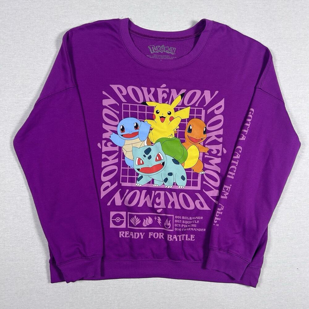 Pokemon Graphic Sweatshirt Pikachu Squirtle Charmander Bulbasaur Women’s Purpe L